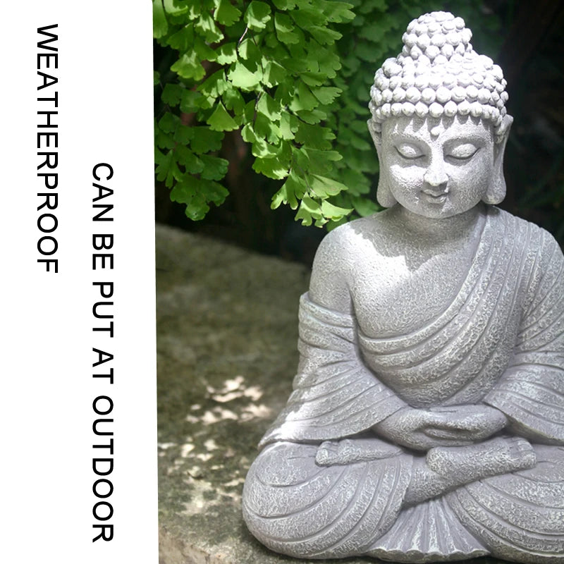 statue bouddha résine gris clair vintage zen jardin intérieur décorationextérieur texturé asie
