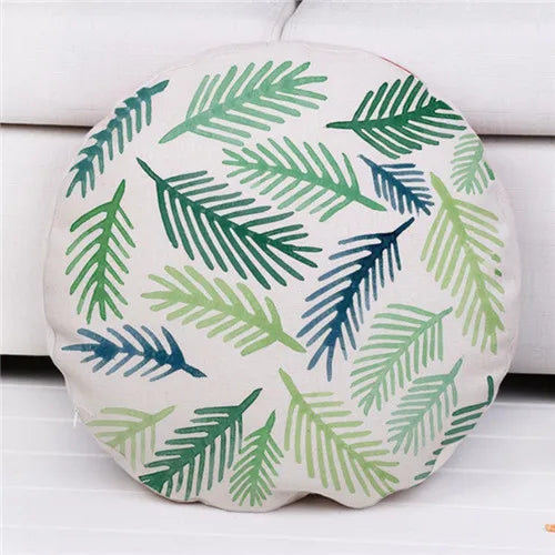 housse coussin rond motif plante feuilles fleurs verte bleue blanche moderne canapé lit voiture