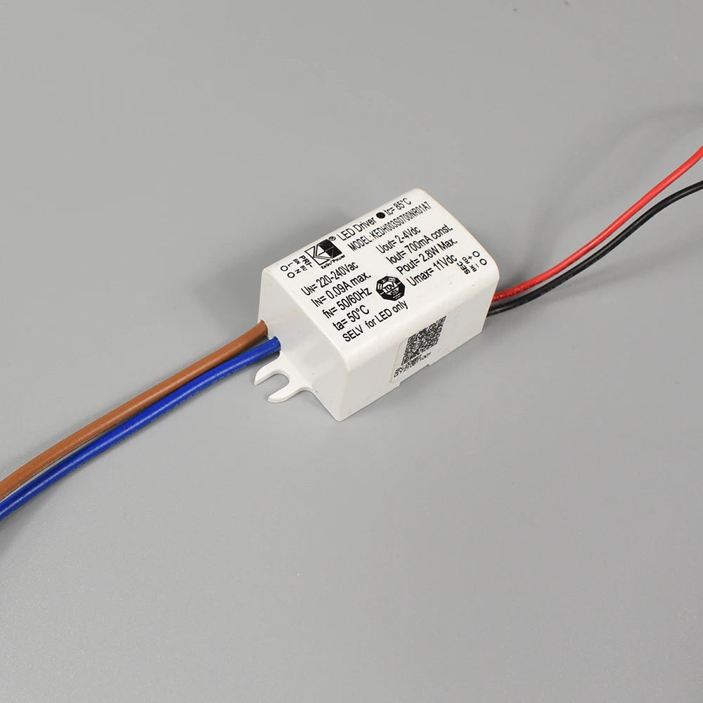transformateur led alimentation 700mA 9V blanc câbles certification rohs tue flickfree électronique