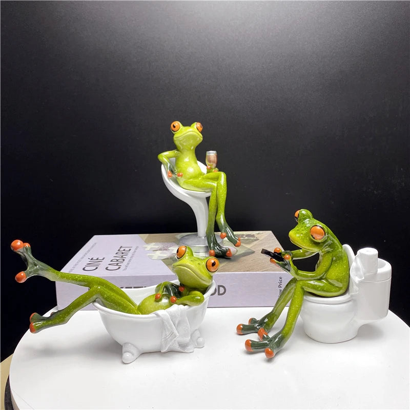 statues grenouilles résine décoratives modernes humour maison verte blanche verte verte