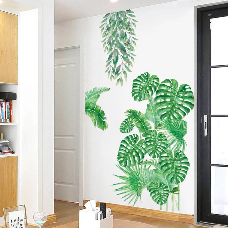 Stickers muraux feuilles tropicales moderne adhésifs chambre salon 80cm 75cm PVC verts différents