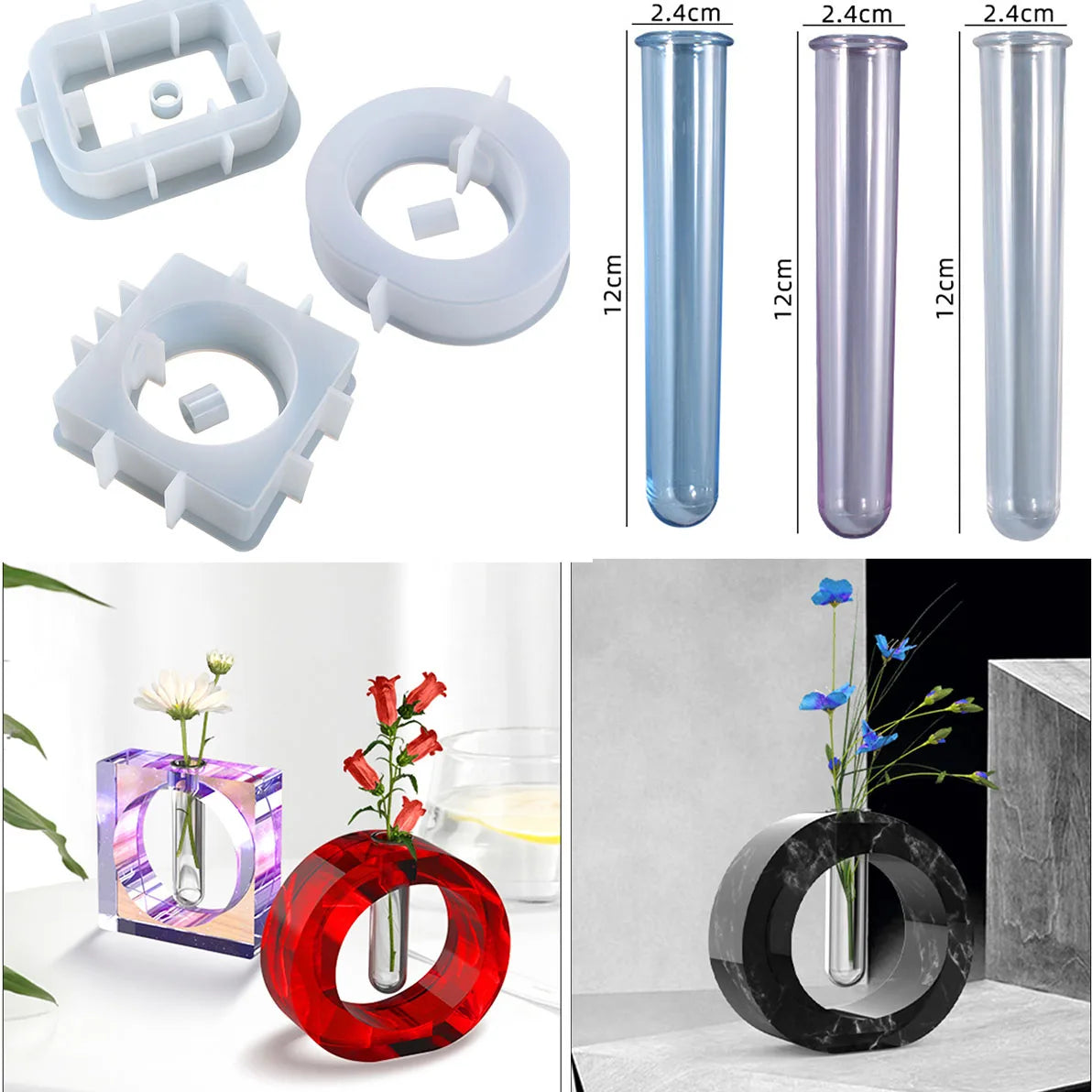 tubes essai transparents bleus oranges violets moderne acrylique supports vases