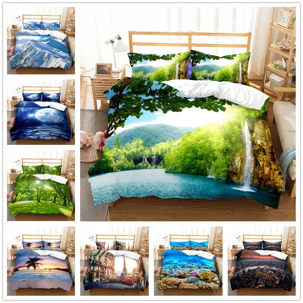 Housse de couette paysage romantique 260x240 cm sur lit