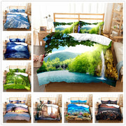 Housse de couette paysage romantique 260x240 cm avec taies d'oreiller - Ensemble linge de lit doux
