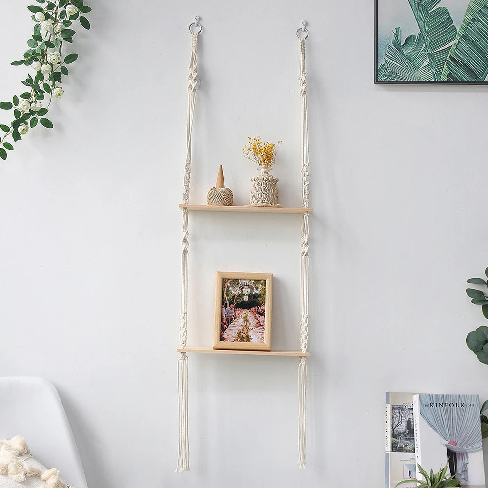 Décoration bohème étagère flottante en macramé