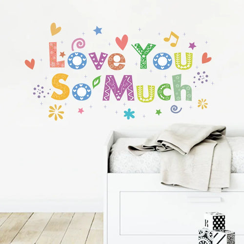 autocollant mural multicolore lettres stylisées motifs décoratifs enfantins résistant l'eau pvc