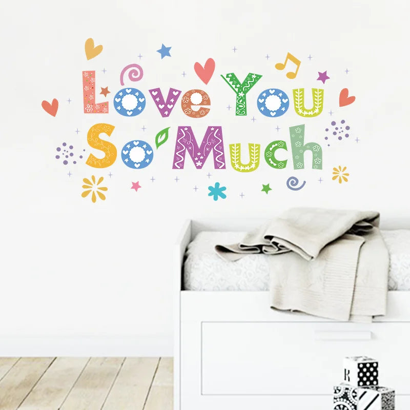 autocollant mural multicolore lettres stylisées motifs décoratifs enfantins résistant l'eau pvc