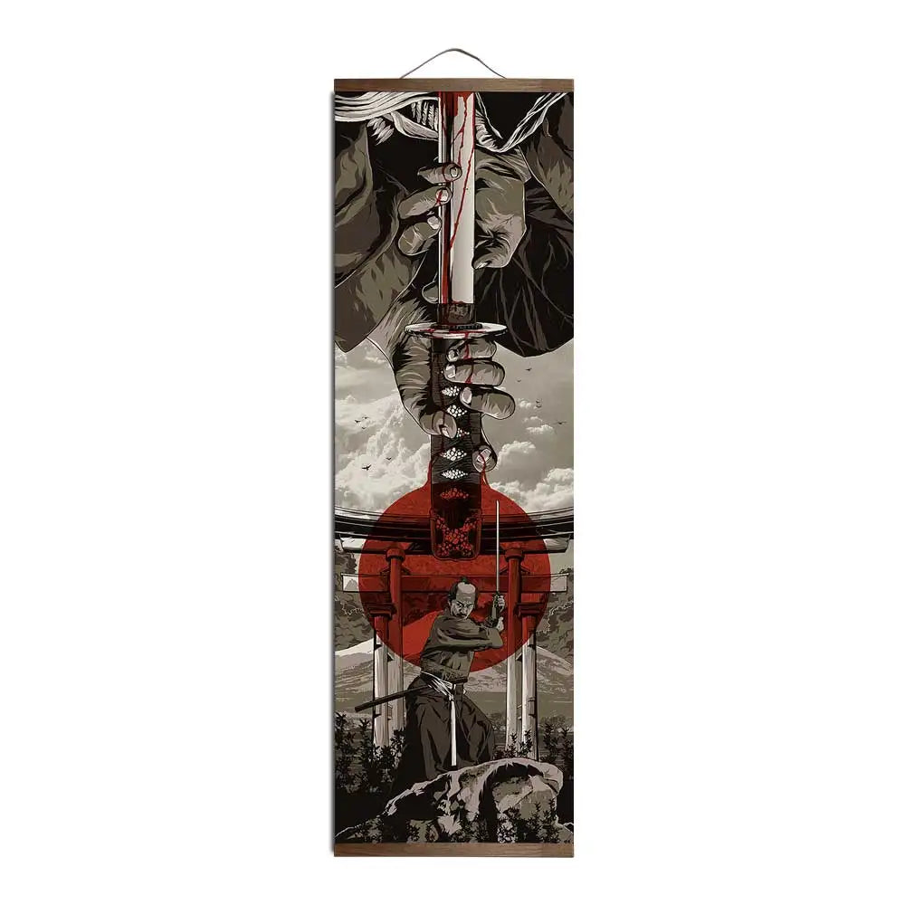 affiche murale toile japonaise ukiyoe samouraï graphique moderne cadre bois