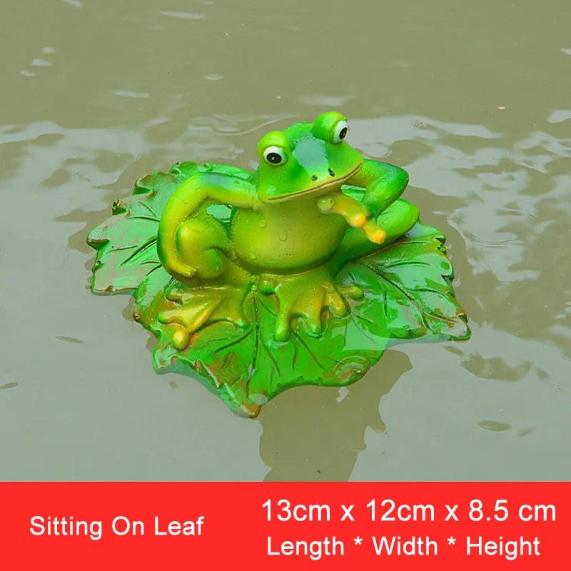 statue grenouille résine décorative jardin étang fleurs lotus sculpture animal décor maison extérieur vert