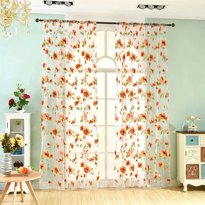 Rideau transparent motif fleurs romantiques pour salon Ombre Interieur