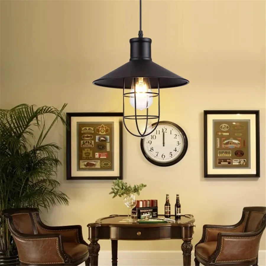 suspension lumineuse industrielle vintage fer noir ampoule led chaîne métallique salon chambrehôtel