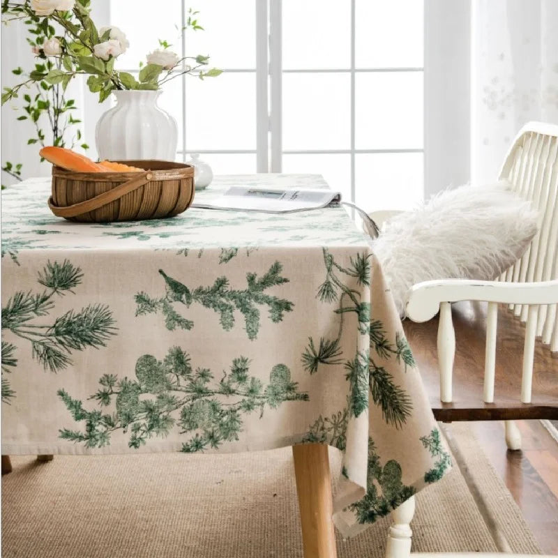 nappe lin verte imprimée branches feuilles classique rustique mariage maison festive
