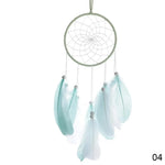 attrape rêves traditionnel plumes bois blanc rose violet bleuclair fil suspension