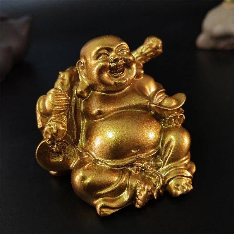 statue bouddha dorée artisanale feng shui decoration jardin maison porte bonheur matieres salopes echangisme