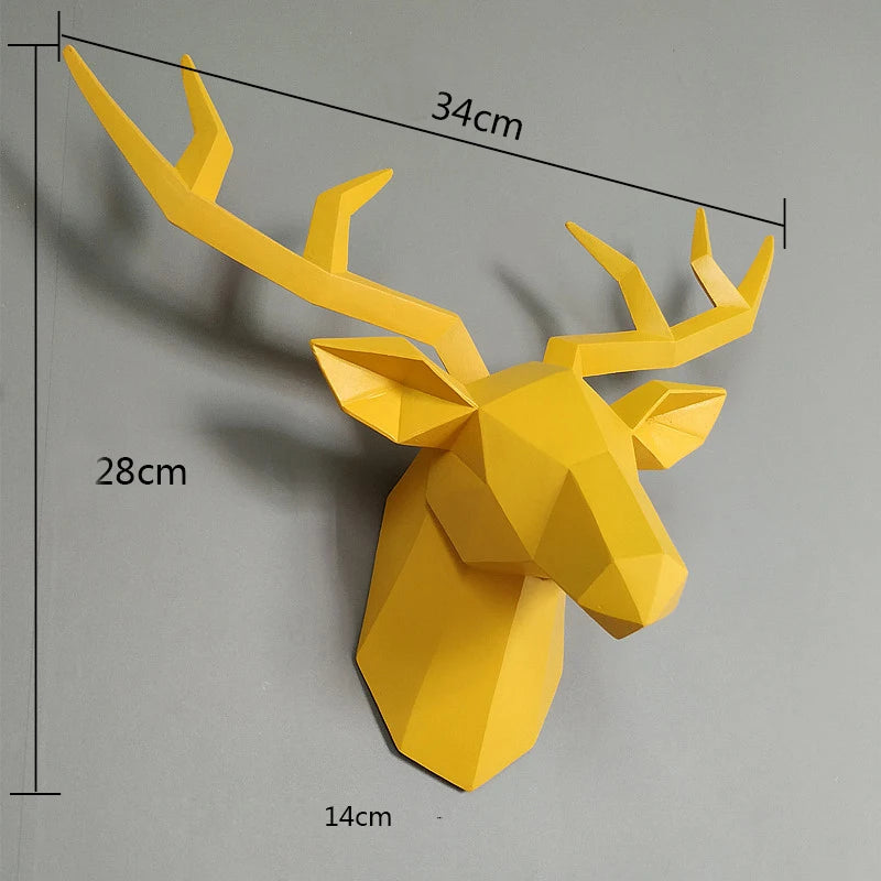 décoration murale moderne tête cerf géométrique jaune blanc noir résine opaque minimaliste