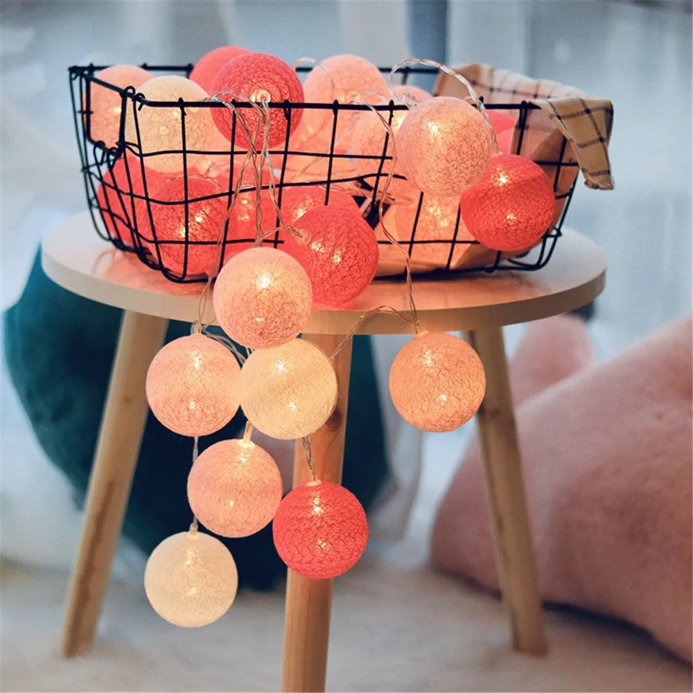 guirlande lumineuse led coton texturé moderne rose blanc bleu vert violet halloween noël chambre