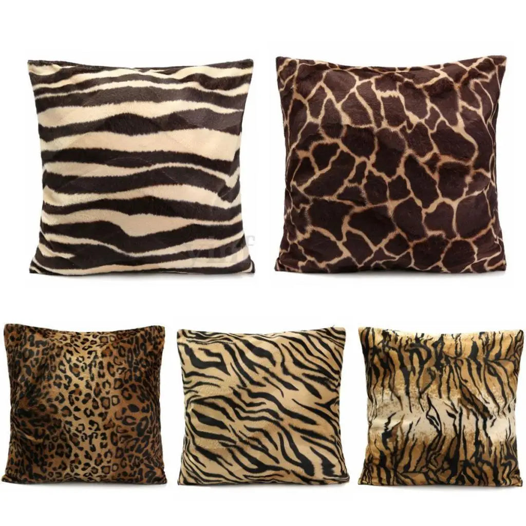coussin carré moderne imprimé léopard zèbre noir blanc marron beige amovible lavable