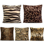 coussin carré moderne imprimé léopard zèbre noir blanc marron beige amovible lavable