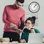 horloge murale jour semaine cadran argenté face blanche moderne minimaliste quartz aiguille salon