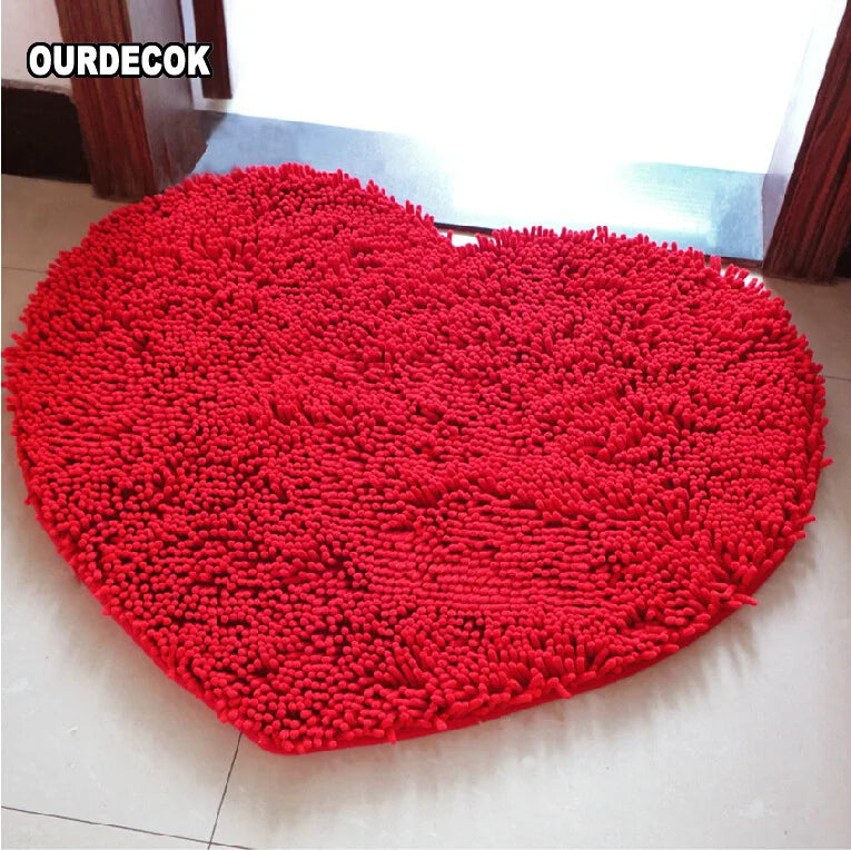 tapis rouge pelucheux coeur moderne résistant antidérapant sol bain chambre adultes