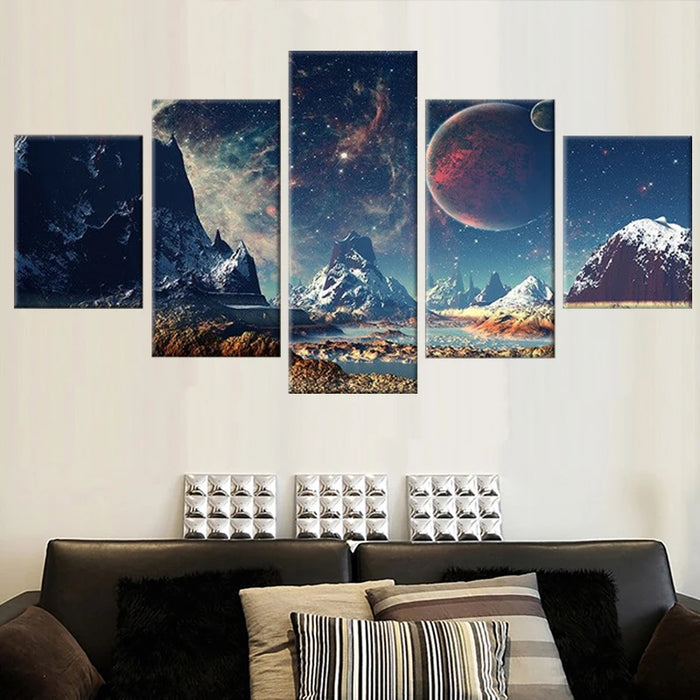 Toile d'art mural 5 pièces montagnes et espace vue d'ensemble