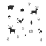 stickers muraux animaux forêt scandinave minimaliste adhésif noir blanc renard ours cerfs arbres