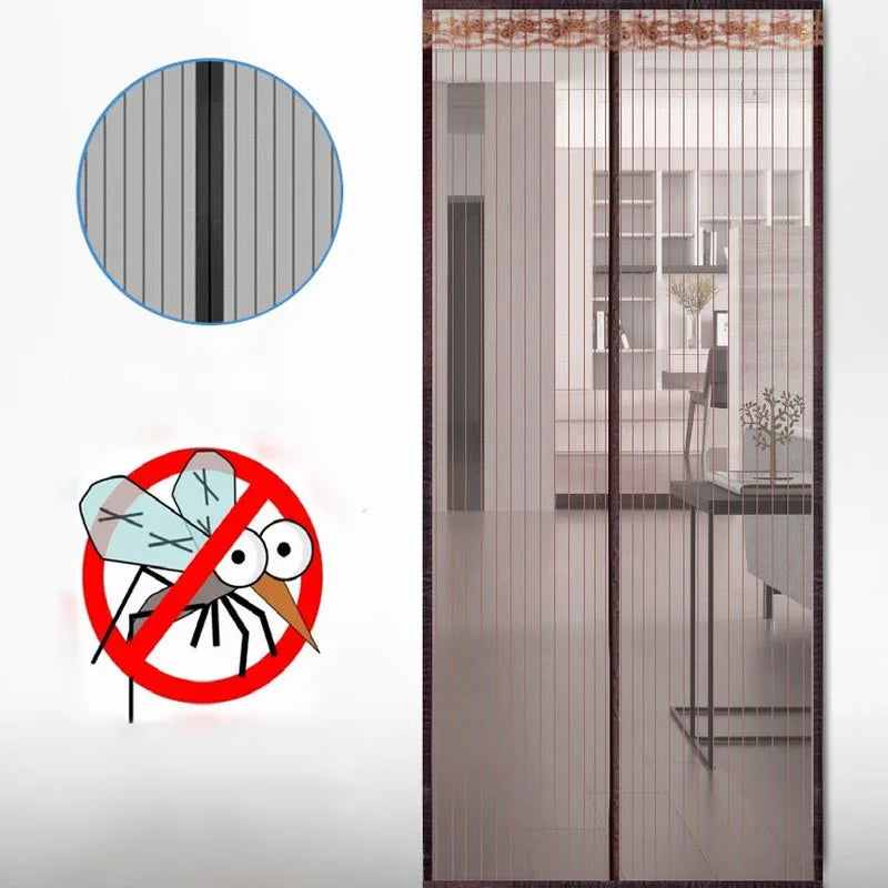 rideau moustiquaire porte velcro aimants marron clair beige rayures horizontales moderne anti insectes protection