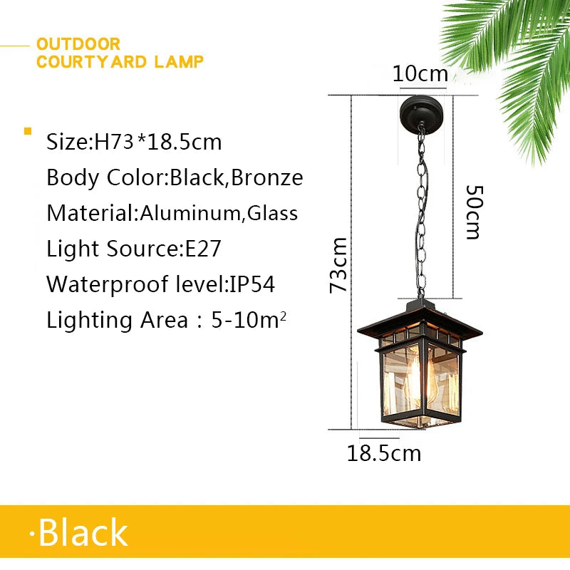 lampe suspendue vintage noir bronze verre transparent cadre carré chambre salon étude chambre d'hôtel