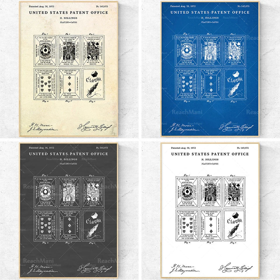 Images de brevet de jeu de cartes, avec des motifs de cartes à jouer, à utiliser comme texte alternatif SEO.