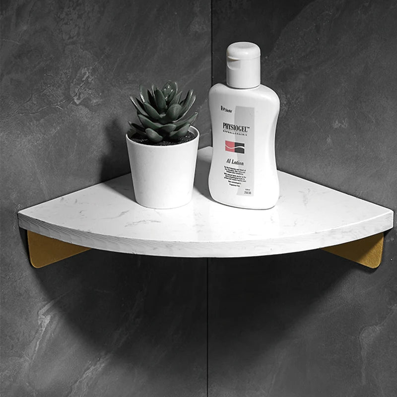 étagère d'angle murale blanche marbre moderne miroir doré cosmétiques rangement salle bain