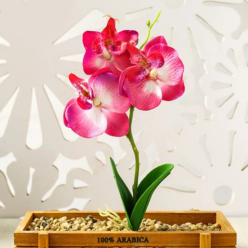 décoration intérieure orchidée artificielle violette blanche rose pot bois festive chambre