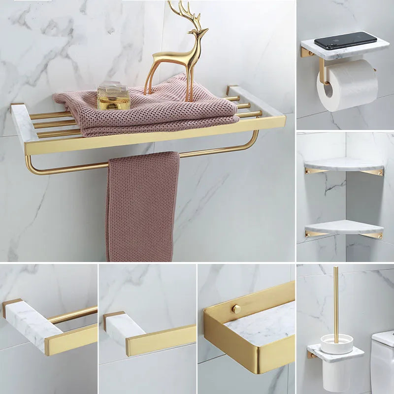 porte serviettes mural or marbre moderne double simple angle brosse wc