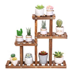 Etagere a plantes en bois avec pots de fleurs
