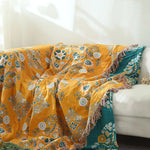 couverture coton fleur boho chic printemps automne portable qualité adulte voyage maison orange vert