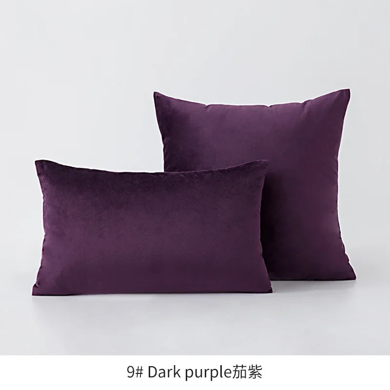 housse coussin violet velours doux décoration canapé chambre lit moderne unis 30x50cm 45x45cm