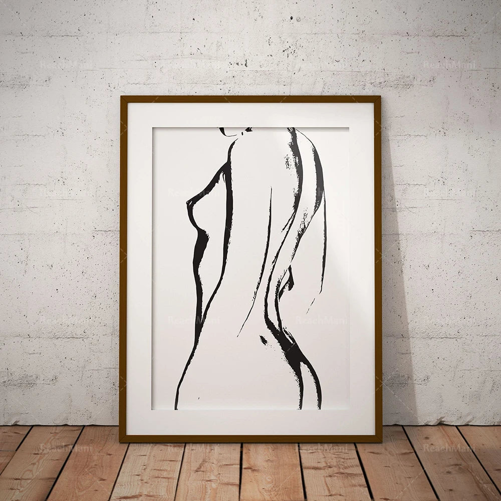 Représentation abstraite minimaliste en noir et blanc, composée de lignes et de formes expressives sur un fond blanc.