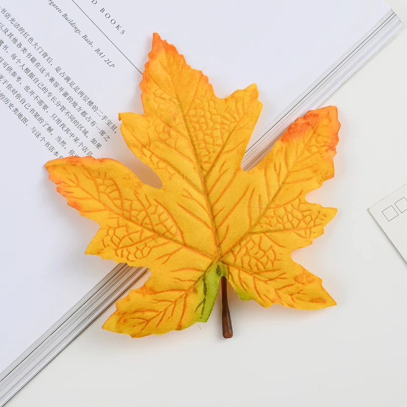 feuilles artificielles soie rouge orange jaune noires relief naturel décoratives extérieures halloween noël mariage