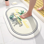 tapis bain antidérapant mousse pe polyester moderne feuilles léopard fruits lettrage blanc noir vert
