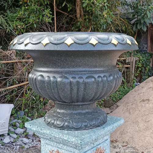 urne classique pot fleurs motif sculpté feuilles géométrique ornamental jardinière extérieure réutilisable grande taille