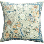 coussin décoratif motif oiseaux fleurs traditionnel tissu velours couleur beige opacité 45x45cm usage lit