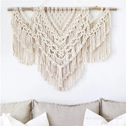 décoration murale macramé bohème tissage complexe franges suspension bois 110x90cm crème élégante ambiance chambre