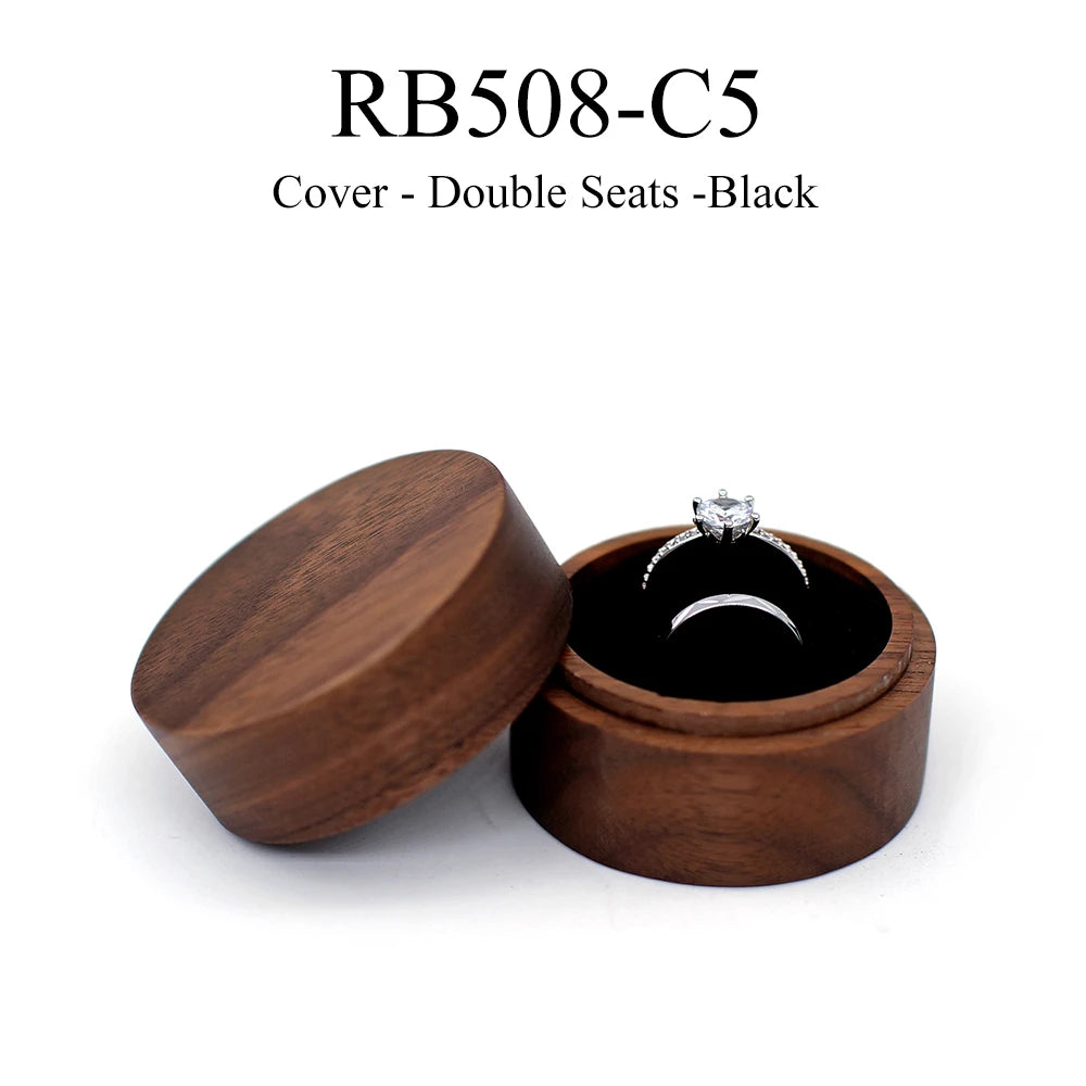 boîte bijoux bois foncé ronde gravure fleurs bagues boucles d'oreilles