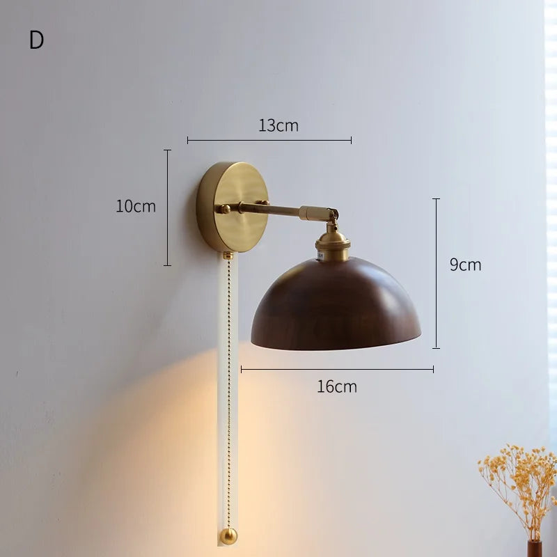 lampe murale industrielle moderne or marron foncé conique réglable bois ampoule led fixée sans