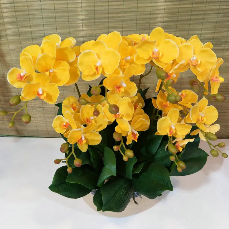 fleurs artificielles orchidées branches fourchette 60cm feuilles pot décoration intérieure moderne violet jaune rose