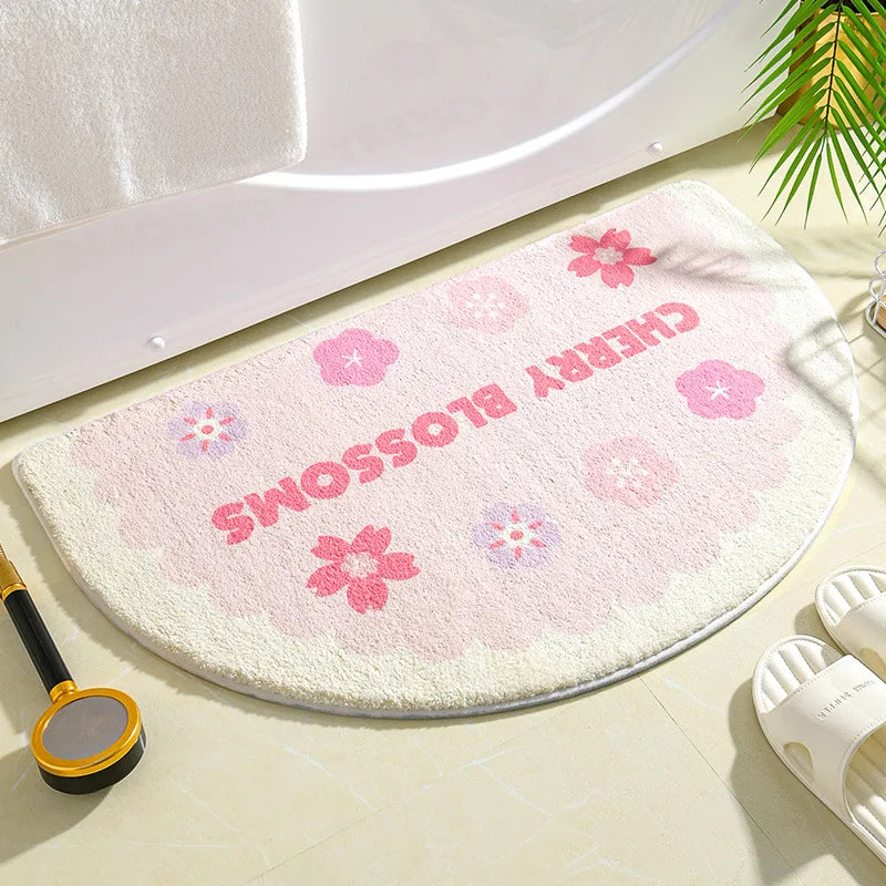 tapis bain antidérapant fleurs moderne marron clair vert bleu rose blanc
