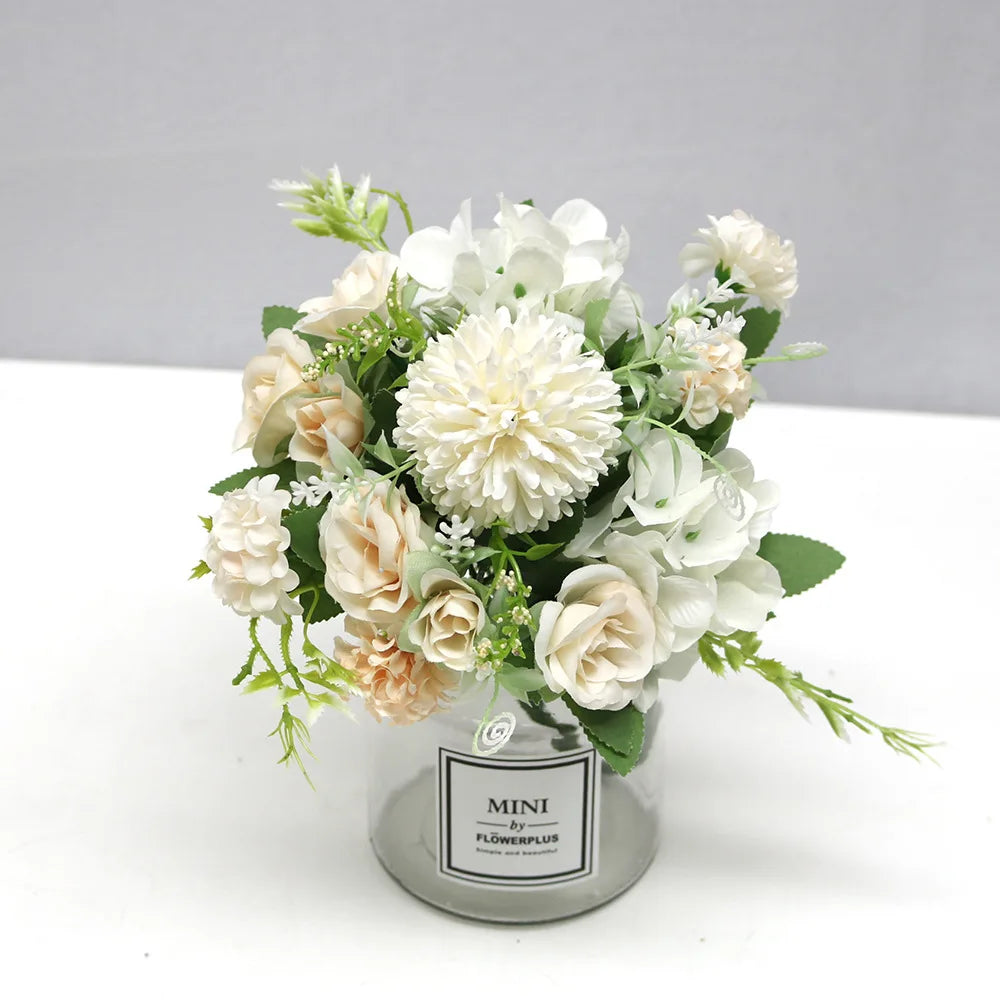 bouquet fleurs artificielles rose clair blanc bleu vert decoration maison classique romantiqueintérieurévénementmariage