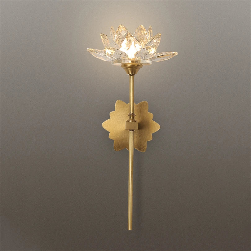 lampe murale or fleur lotus cristal moderne élégante entrée chambre coucher éclairage quotidien fixée