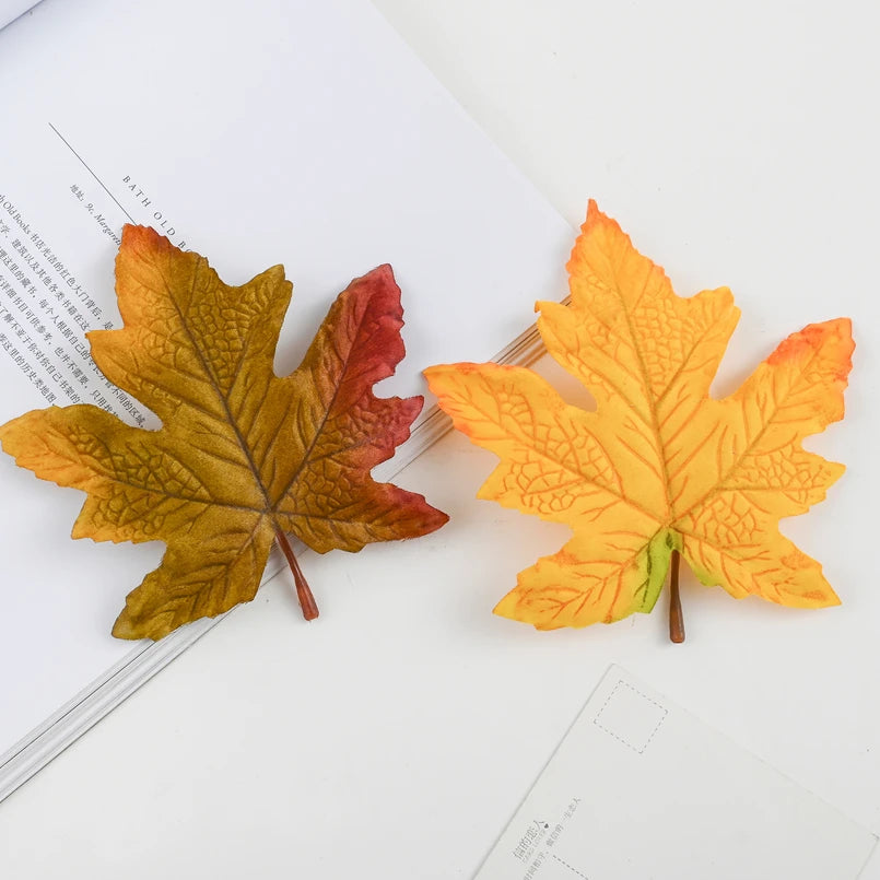 feuilles erable artificielles soie couleur automne orange rouge jaune decoration exterieur naturelle detaillee festive