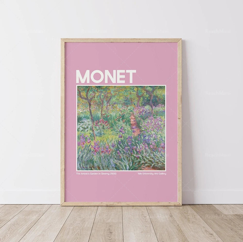 Cette affiche présente une œuvre de Claude Monet intitulée "The Artist's Garden in Giverny", une peinture à l'huile représentant un jardin fleuri aux couleurs chatoyantes.