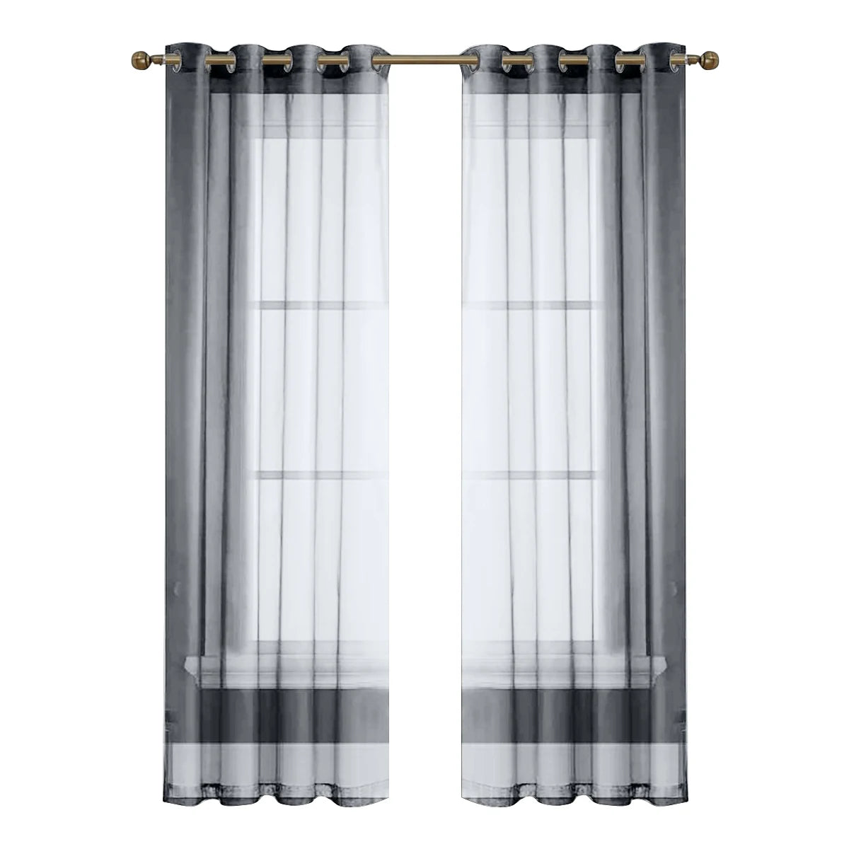 Paire de rideaux translucides gris avec œillets, idéale pour ajouter une touche élégante à votre intérieur tout en préservant la luminosité naturelle. Parfait pour le salon, la chambre ou le bureau. Ajustement facile grâce à sa fixation pratique.